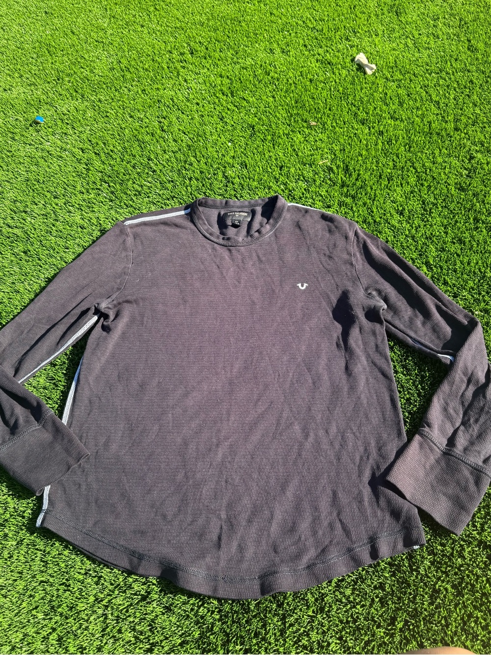 True Religion Men's Charcoal dark Gray/black thermal Long-Sleeve Crew Shirt